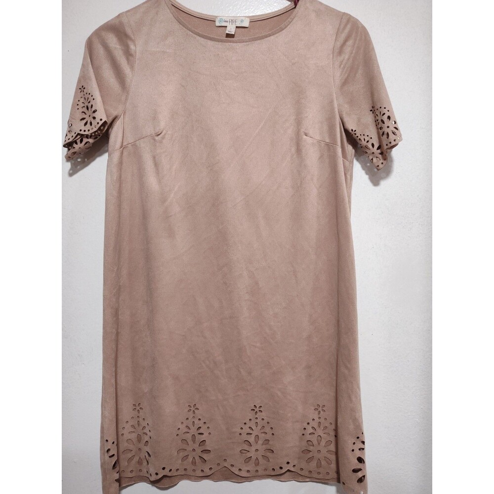 Love Fire Women Short Sleeve Pink Suede Dress  Stamp Flowers Size S